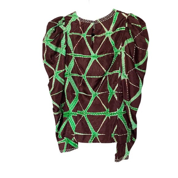 ULLA JOHNSON 100% Silk Brown and Green Leyla Blouse Size 00 - Picture 5 of 10
